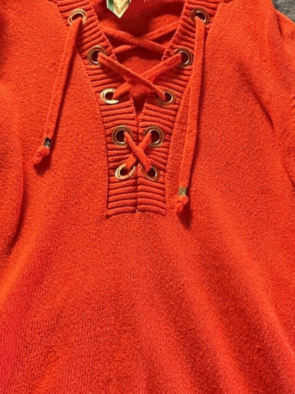 Michael Kors Red Lace-Up V-Neck Sweater - Picture 2 of 5